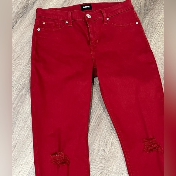EUC Women’s US 29 HUDSON Red Distressed Cotton Stretch Staple Jeans Denim Pants - Picture 4 of 14
